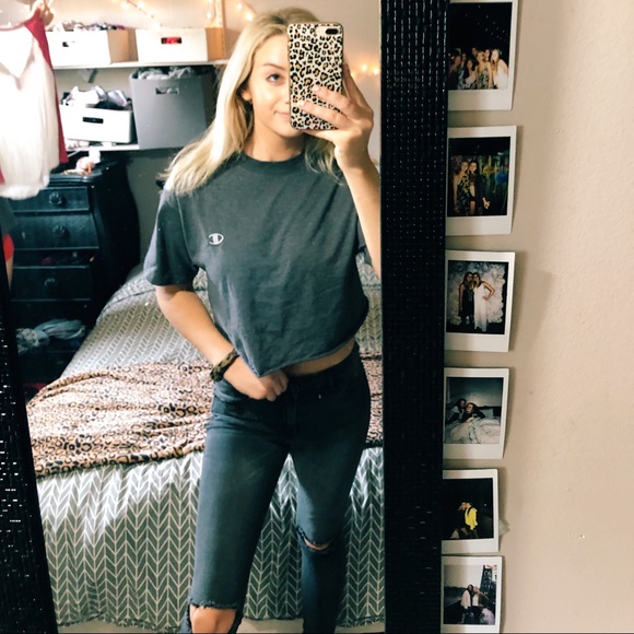 Champion Tops - CHAMPION cropped grey tee